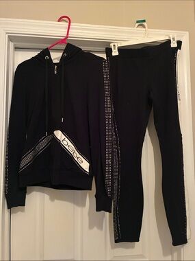 bebe Black Rhinestone-Trim Hoodie & Legging Set